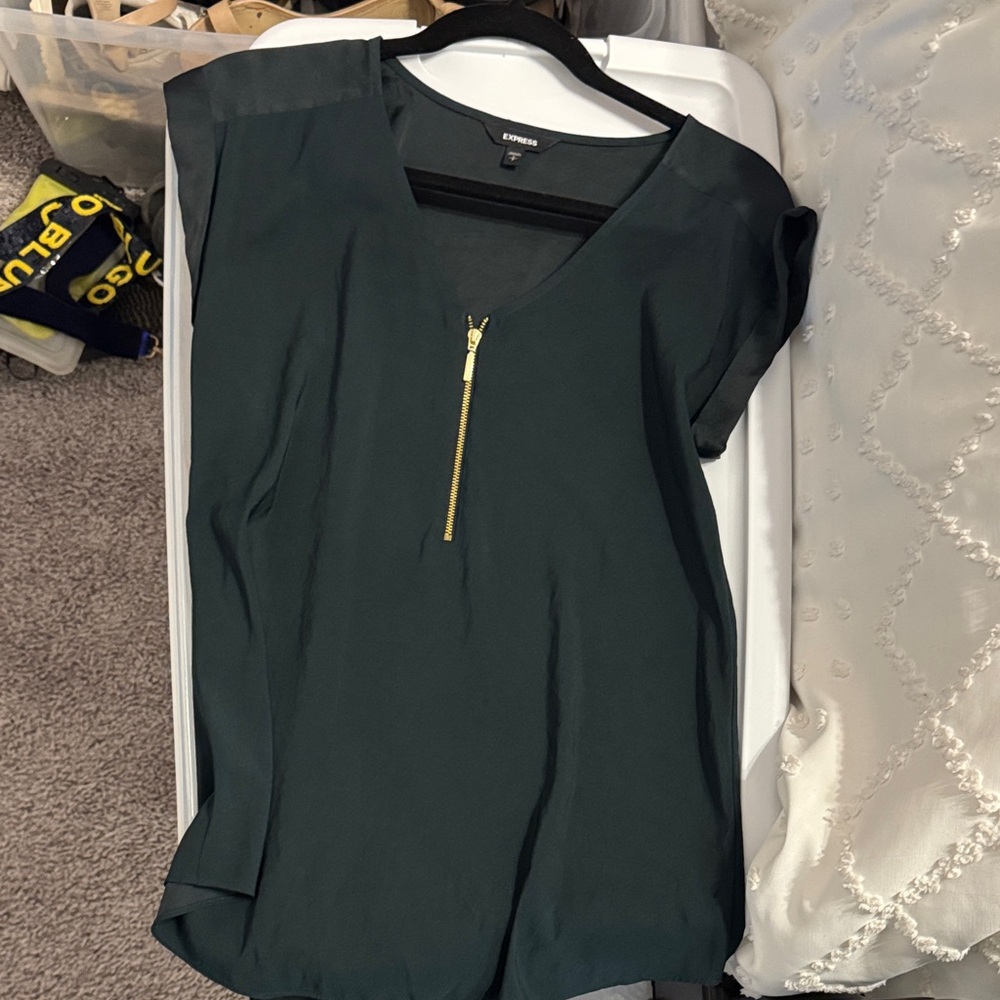 Express Forest Green Blouse with Gold Zipper